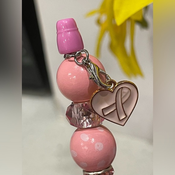 Handmade Breast Cancer Awareness Beaded Pen - Picture 2 of 3